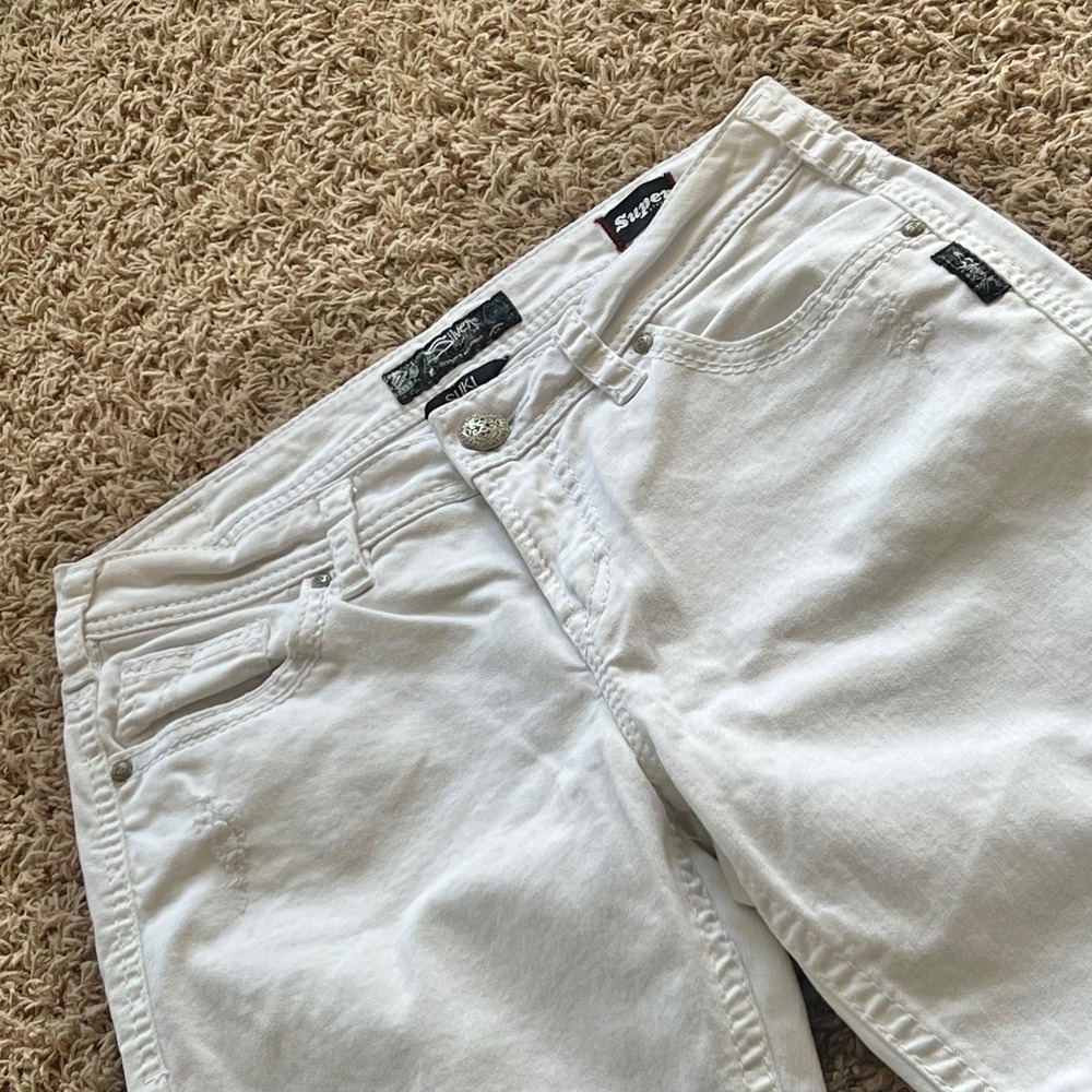 Silver Jeans Co Suki High Capri White Super Stretch Distressed W30 L24 Jeans
